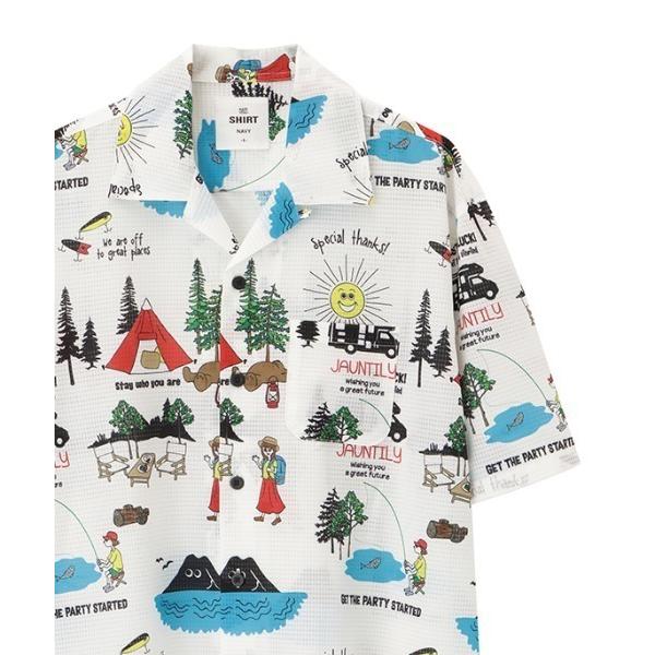 シャツ NAVYメッシュプリント総柄シャツ/接触冷感/ストレッチ/シワ防止加工 メンズ レディース