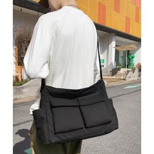 ショルダーバッグ ダブルフラップポケットキャンバスビッグショルダーバッグ メンズ レディース