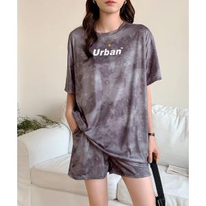 ルームウェア パジャマ タイダイロゴ半袖 ショーツセット