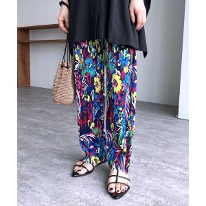 パンツ フラワープリントプリーツパンツ レディース