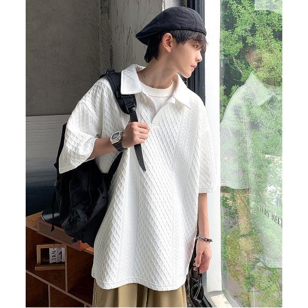 ポロシャツ 「neos -addictive design-」ビッグシルエット ケーブル エンボス ...