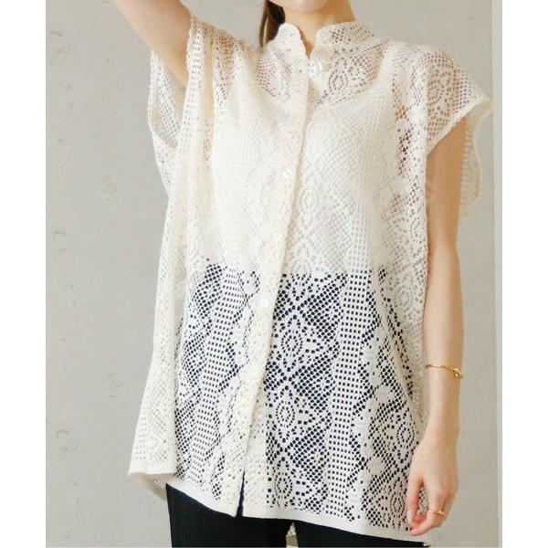 ブラウス シャツ Per sist ence/パーシエンス　カットレーススタンドカラーノースリシャツ...