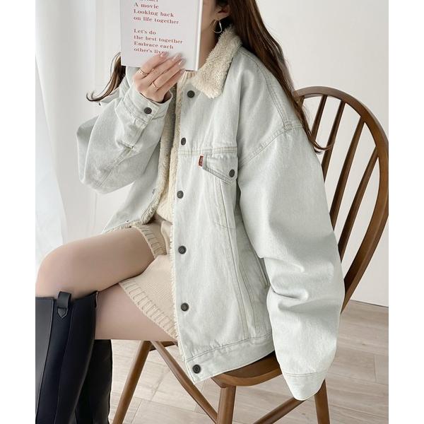 ブルゾン アウター 「Javaジャバコラボ」ヴィンテージ感溢れるデニム。襟ボア オーバーサイズ デニ...