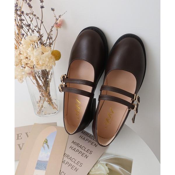 パンプス AAA+Feminine ダブルストラップメリージェーンパンプス