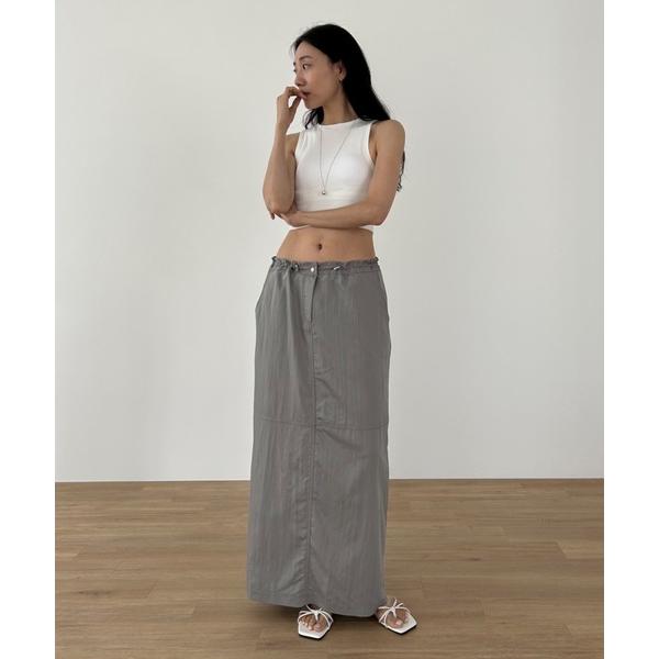 スカート ドローコードウエストナイロンスカート