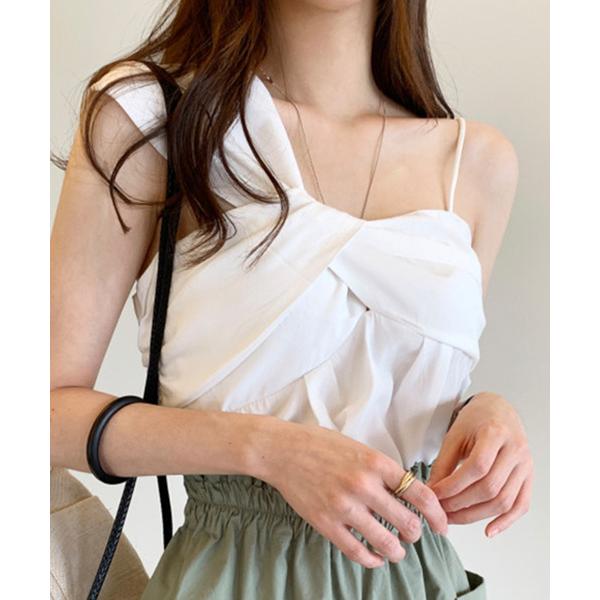 キャミソール 「女度アガるワンショル風」変形クロスデザイン アシンメトリー フレアヘム キャミソール...