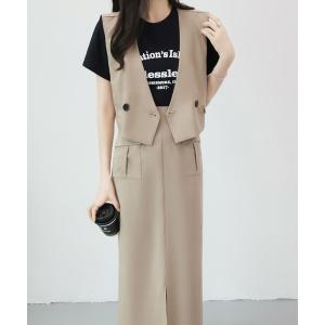 セットアップ ショートジャケット＆フロントスリットロングスカートセットアップ レディース