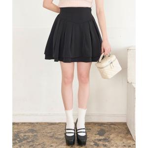 スカート スタイルアップダブルフレアミニスカパン