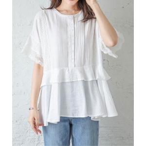 ブラウス シャツ レースペプラムブラウス レディース
