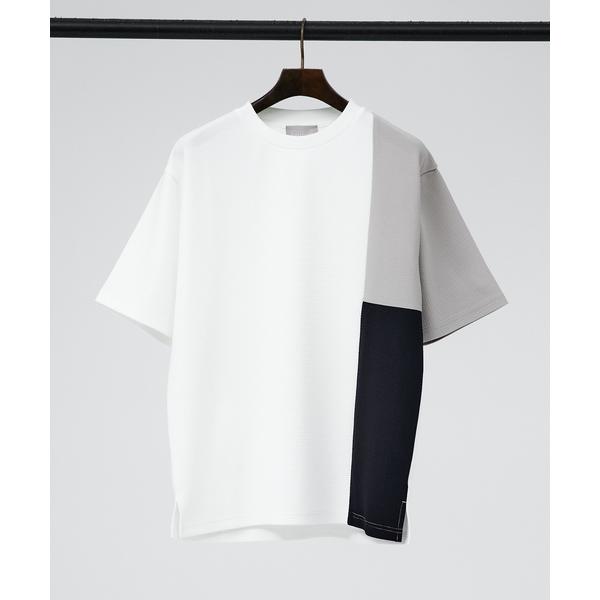 tシャツ 「パネル切替」フクレ ジャガード 半袖 Tシャツ メンズ レディース