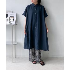 ワンピース 異素材MIX半袖シャツワンピース