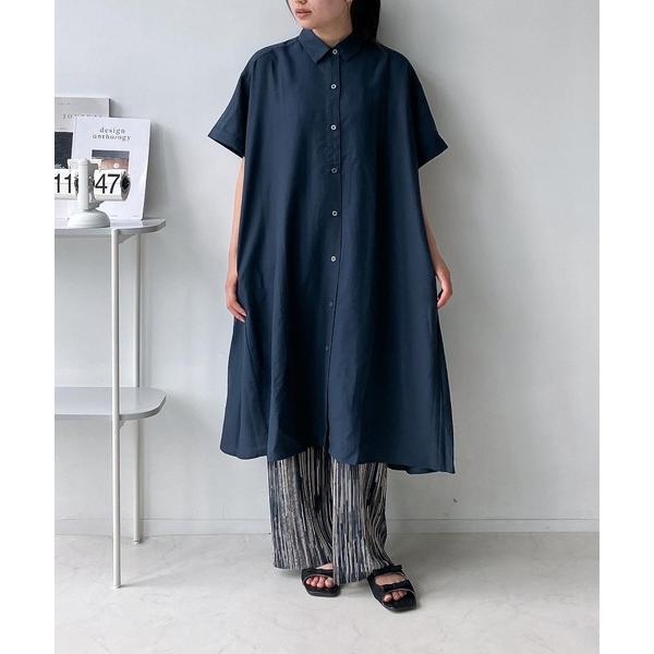 ワンピース 夏 半袖 異素材MIX半袖シャツワンピース