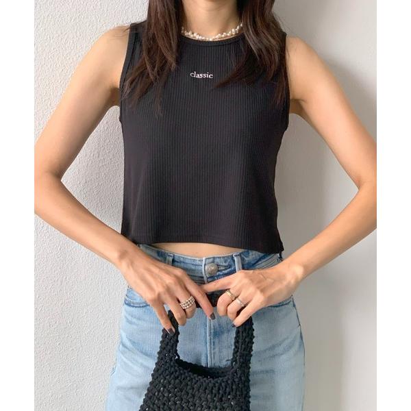 タンクトップ ノースリーブ classic刺繍ロゴショート丈タンクトップ レディース