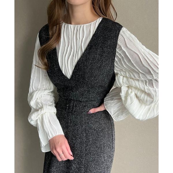 ジャンパースカート ベルト付きツイードジャンパースカート