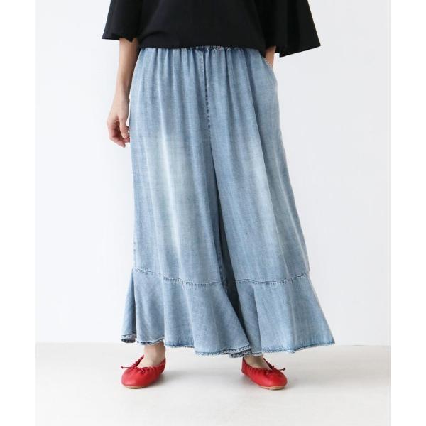 ワイドパンツ ジーンズ デニム デニムパンツ フレア裾のデザインデニムパンツ レディース