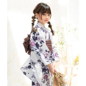 浴衣 ガールズ 浴衣2点セット （浴衣＋帯） 110cm/120cm/130cm/140cm/150cm　ライラックカラー アネモネ 子供 女の子