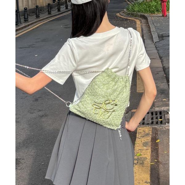 デイバック リュック LCVT刺繍 ツイードチェーンナップサック レディース