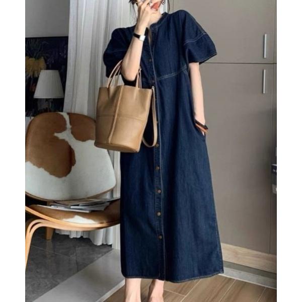 シャツワンピース 「選べる着丈」スタンドカラーシャツワンピ