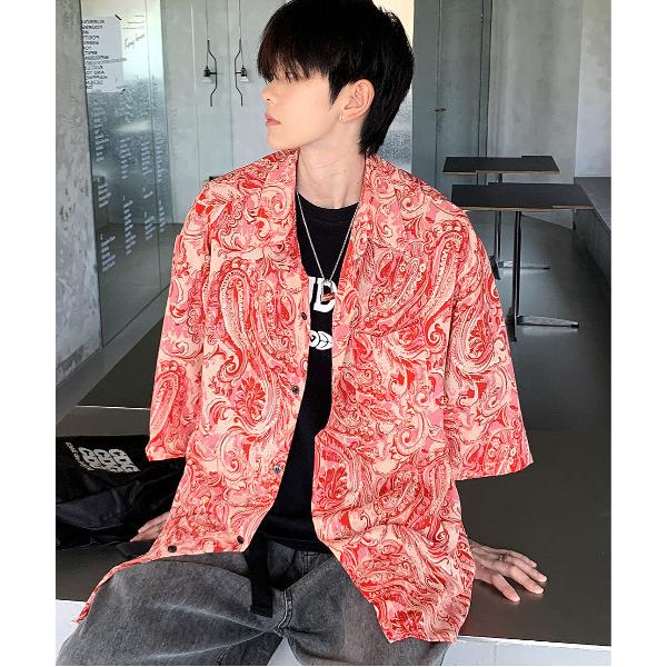 シャツ 「neos -addictive design-」ビッグシルエット 総柄 ポケット ハーフス...