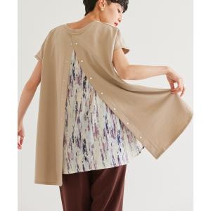 tシャツ Tシャツ バック異素材ドットボタンカットプルオーバー レディース