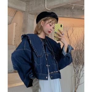 デニムジャケット gジャン フリルビッグカラーデニムジャケット(BQ) レディース