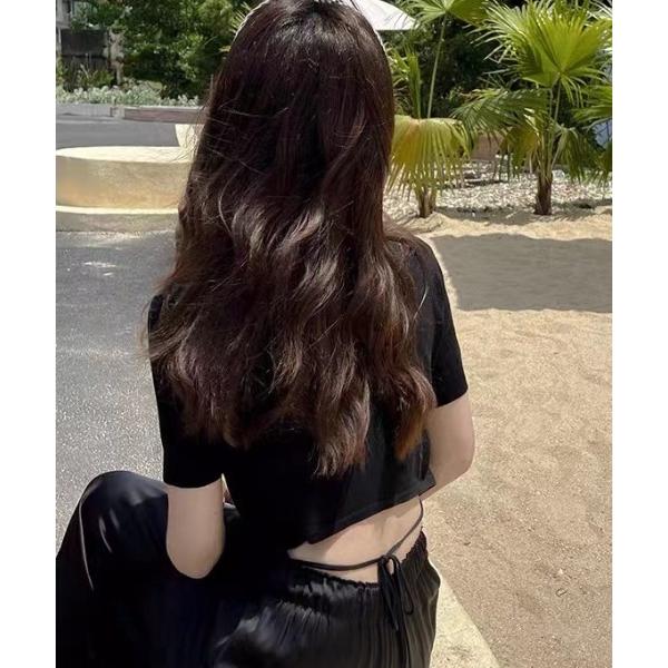 ニット セーター バックリボンニットクロップドトップス レディース