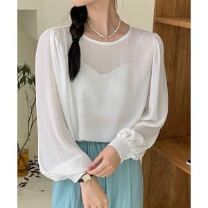 ブラウス シャツ シアーバルーンスリーブブラウス レディース