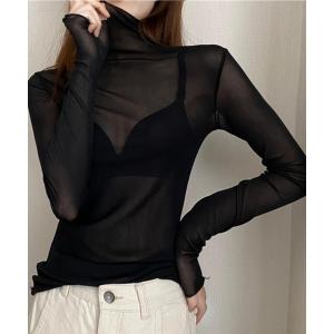 tシャツ ハイネックシアーカットソー レディース