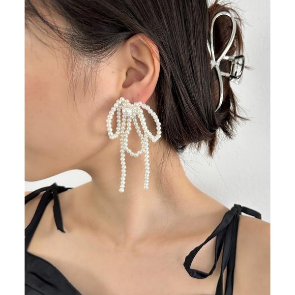 ピアス 「女性らしさをプラス♪」パールリボンピアス（両耳用） レディース