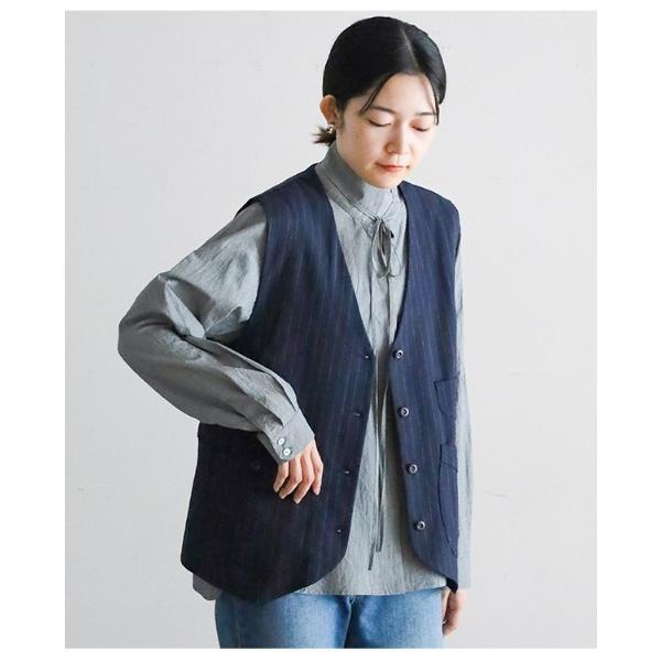 ベスト ジレ TRストライプ　Vネックベスト レディース