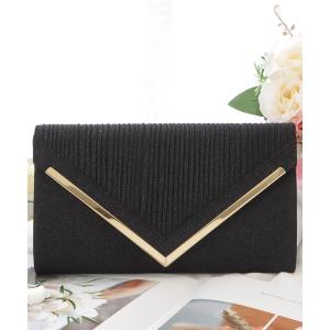 クラッチバッグ パーティーバッグ メタリックパーツ付きV字フラップクラッチバッグ レディース