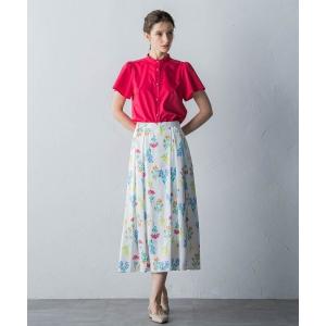スカート シルキーサテンフラワープリントスカート