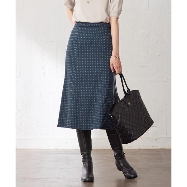 スカート 「洗える」シュリンクデシン ジオメトリックプリント スカート