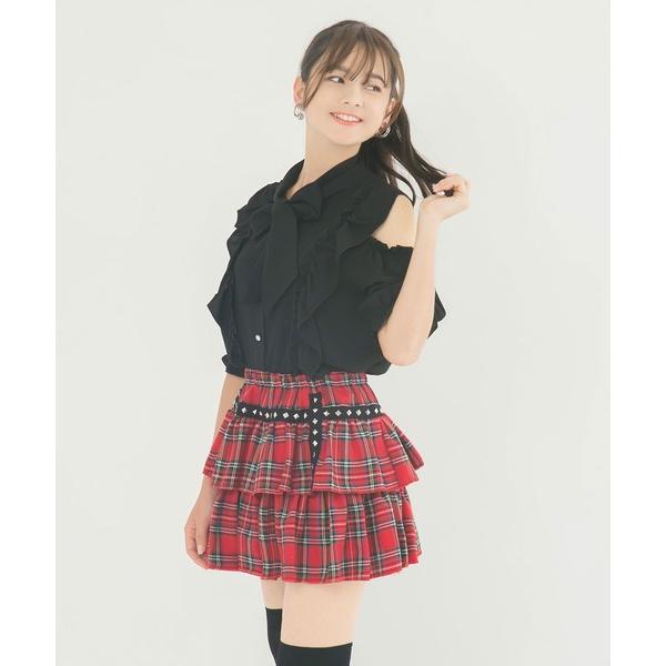 スカート チェック柄ティアードミニスカート