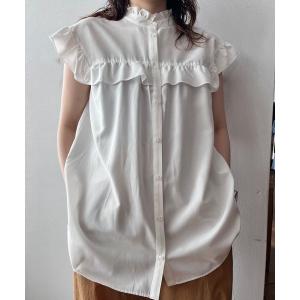 シャツ ブラウス フリルブラウスフレンチスリーブ　