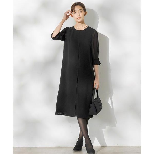 ワンピース 「喪服」「洗える」シフォンジョーゼット　セミフレアブラックフォーマルワンピース「大きいサ...