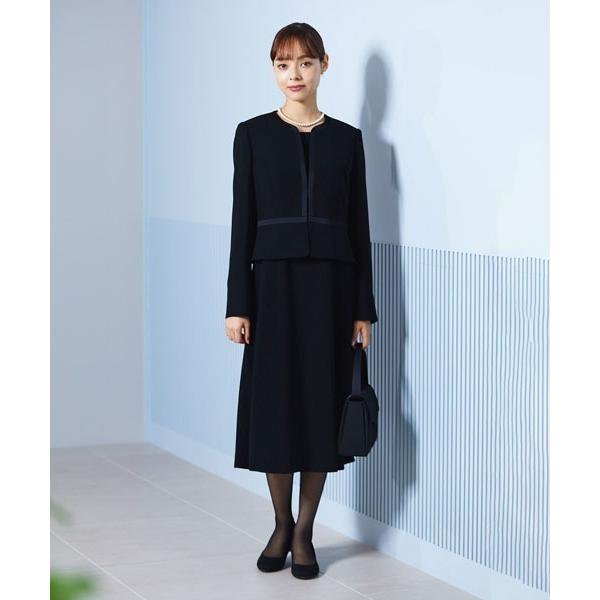 セットアップ 「喪服」「洗える」ノーカラー＆フレアワンピース ブラックフォーマルセットアップスーツ「...