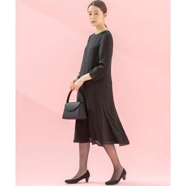 ワンピース 「喪服」シフォンレース異素材組み合わせ フォーマルワンピース「大きいサイズ有」/卒業式（...