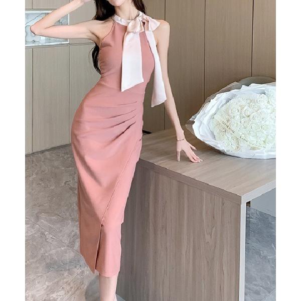 ドレス 美シルエットサイドドレープデザインワンピース