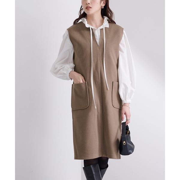 ワンピース ウールライクキーネックIラインワンピース