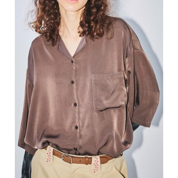 ブラウス シャツ マットサテンオープンカラーシャツ レディース メンズ