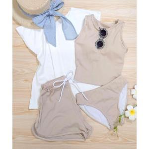水着 キッズ トップス付き リブ タンキニ 4点セット 水着 セットアップ キッズ 子供 女の子