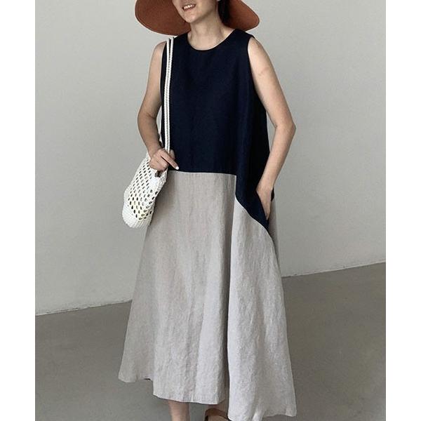 ワンピース バイカラーノースリーブ切り替えワンピース