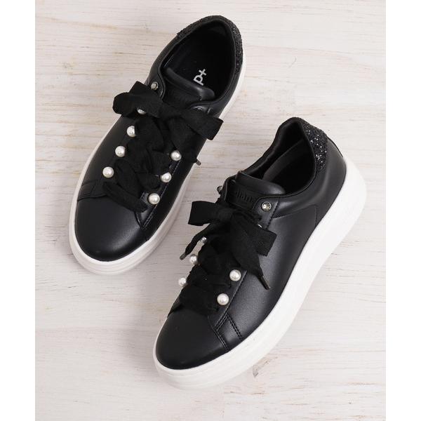 スニーカー パールビジュー付きリボンスニーカー レディース