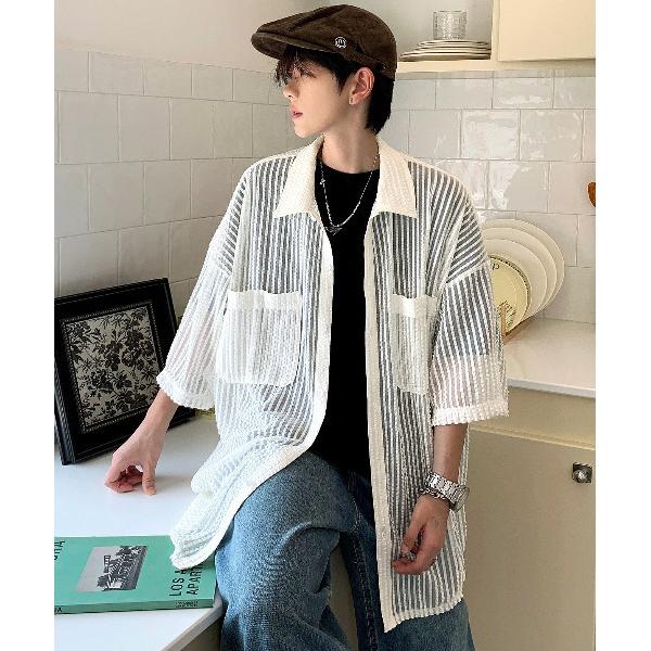 シャツ 「neos -addictive design-」ビッグシルエット ダブルポケット シアー ...