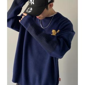セーター ニット 「Javaジャバコラボ」クラシカルでアクセントなデザイン。Wジャガードエルボーパッチプルオーバー メンズ レディース