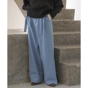 ジーンズ デニム デニムパンツ 「追加」「洗える」ライトデニムハイウエストワイドパンツ レディース