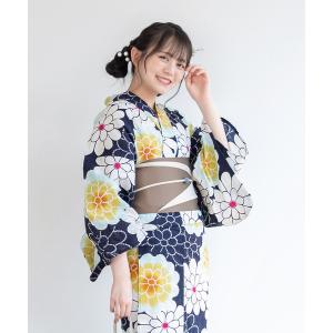 utatane 浴衣 浴衣3点セット 綿麻 紺色の麻の葉と鞠 レディース