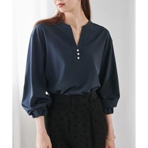 ブラウス シャツ オンオフ使える！パール釦キーネック長袖ブラウス レディース