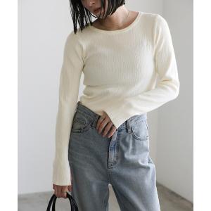 tシャツ 「もちもち肌触り」ニュアンスリブクルーネックトップス レディース